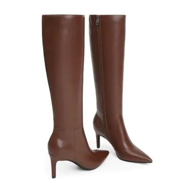 Easyfox Brown Knee High Boots Women Pointed Toe Tall Brown Boots Stiletto High Heels Knee High Brown Boots Side Zipper Long Boots Size 6