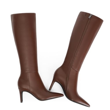 Easyfox Brown Knee High Boots Women Pointed Toe Tall Brown Boots Stiletto High Heels Knee High Brown Boots Side Zipper Long Boots Size 6