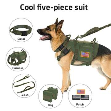 Forestpaw Tactical Dog Harness for Large Dogs,Tactical Dog Collar with Bungee Leash Set,No Pull Mili...