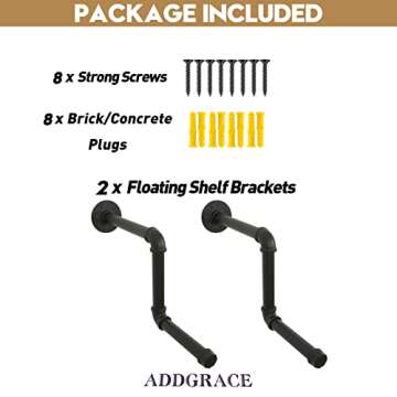 AddGrace Pipe Garment Rack 2Pack 18Inch Detachable DIY Wall Mounted Industrial Pipe Hanging Rack for Home and Clothing Store (Black) 46cm