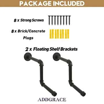 AddGrace Pipe Garment Rack 2Pack 18Inch Detachable DIY Wall Mounted Industrial Pipe Hanging Rack for Home and Clothing Store (Black) 46cm