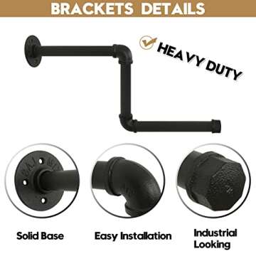 AddGrace Pipe Garment Rack 2Pack 18Inch Detachable DIY Wall Mounted Industrial Pipe Hanging Rack for Home and Clothing Store (Black) 46cm