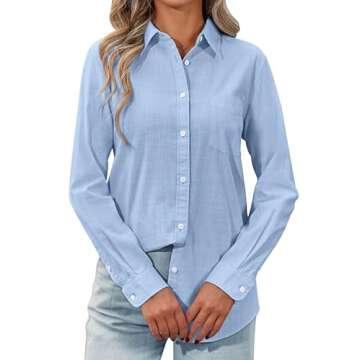 siliteelon Womens Cotton Button Down Shirt Linen Long Sleeve Button Up Dress Shirts Solid Casual Wor...