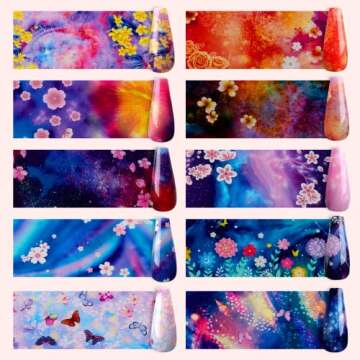 Makartt Nail Foil Sheets - 10 Rolls Transfer Stickers with Stunning Designs for Nail Art DIY