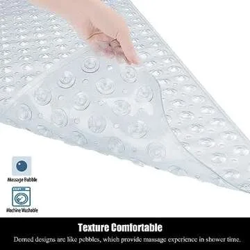 Extra Long Non Slip Bathtub Mat - 40 x 16 Inch Machine Washable Tub Mats with Suction Cups and Drain Holes for Bathroom