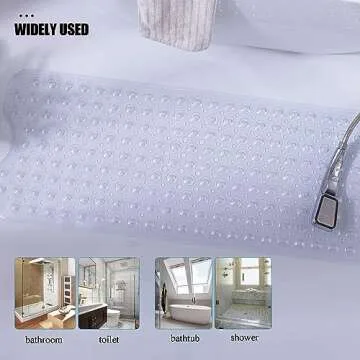 Extra Long Non Slip Bathtub Mat - 40 x 16 Inch Machine Washable Tub Mats with Suction Cups and Drain Holes for Bathroom