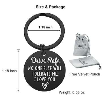 iJuqi Drive Safe Keychain Boyfriend Gifts - Valentine's Day Gifts for Him Men Funny New Driver Keyring Cute Boyfriend Husband Gifts from Girlfriend Wife