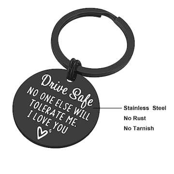 iJuqi Drive Safe Keychain Boyfriend Gifts - Valentine's Day Gifts for Him Men Funny New Driver Keyring Cute Boyfriend Husband Gifts from Girlfriend Wife