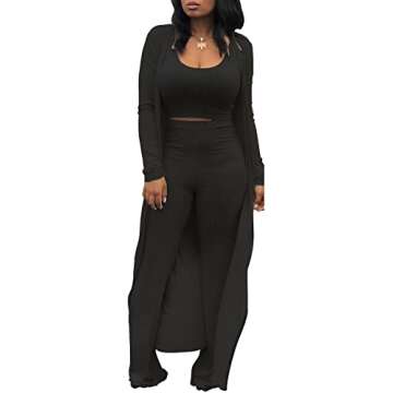 Stylish Women's Three-Piece Tracksuit Set for All Seasons - Black