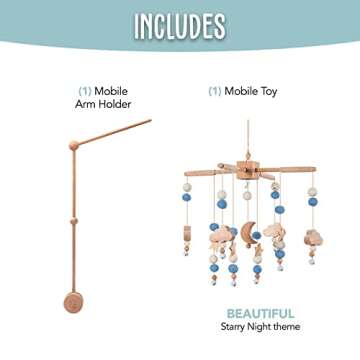 BlueMello Starry Night Baby Mobile Toy & Mobile Arm Holder 2 in 1 Set for Crib | Wooden Beads and St...