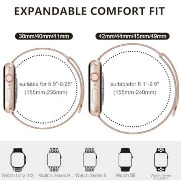 OULUOQI Compatible with Apple Watch Band 38mm 40mm 41mm 42mm 44mm 45mm 49mm Women and Men, Stainless Steel Mesh Loop Magnetic Clasp Replacement for iWatch Band Series Ultra SE 8 7 6 5 4 3 2 1 (38mm