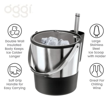 Oggi Insulated Ice Bucket: 4 Quart, Stainless Steel, Black