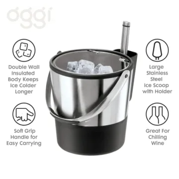 Oggi Insulated Ice Bucket: 4 Quart, Stainless Steel, Black