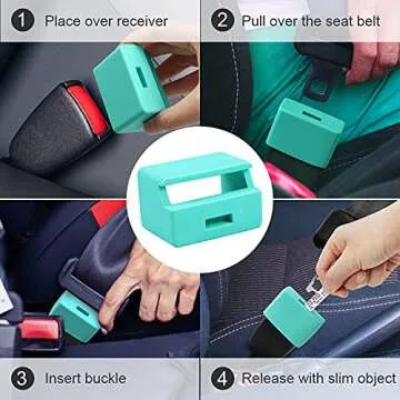 Morlike Silicone Seatbelt Secure Buckle Safety Cover Lock | Keep Children Safe in Car Seat and Prevent Kids from Accidentally Unbuckling | Buckle Guard Fits Almost Vehicles (Light Blue, 2 Pack)