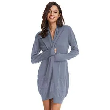 GRACE KARIN Open Front Cardigan Sweater for Women Long Sleeve Open Front Lightweight Soft Plus Size Cardigan Grey Blue XL