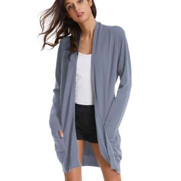 GRACE KARIN Open Front Cardigan Sweater for Women Long Sleeve Open Front Lightweight Soft Plus Size Cardigan Grey Blue XL
