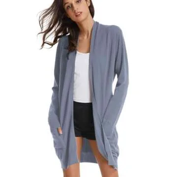 GRACE KARIN Open Front Cardigan Sweater for Women Long Sleeve Open Front Lightweight Soft Plus Size Cardigan Grey Blue XL