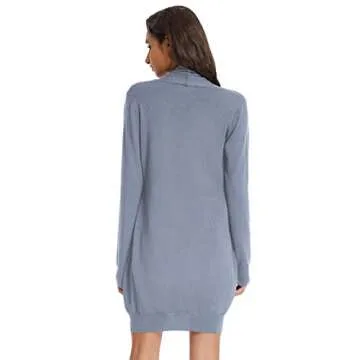 GRACE KARIN Open Front Cardigan Sweater for Women Long Sleeve Open Front Lightweight Soft Plus Size Cardigan Grey Blue XL