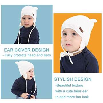 XIAOHAWANG Warm Baby Hat Cute Bear Toddler Earflap Beanie for Fall Winter (0-6 Months, A-Grey)