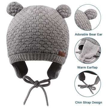 XIAOHAWANG Cute Bear Toddler Earflap Hat for Winter
