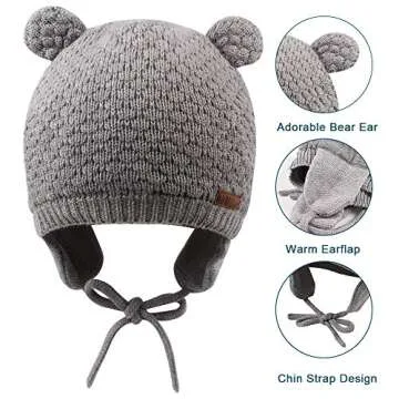 XIAOHAWANG Cute Bear Toddler Earflap Hat for Winter
