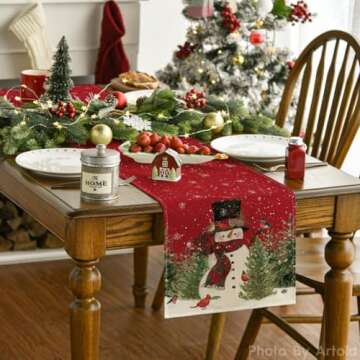 Artoid Mode Snowman Christmas Birds Trees Table Runner - Seasonal Holiday Dining Decor 13 x 72 Inch