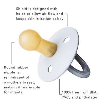 BIBS BPA-Free Natural Rubber Baby Pacifier | Made in Denmark (Vanilla Night, 18-36 Months) 2-Pack