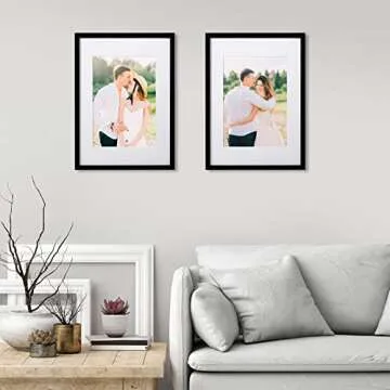 KINLINK A3 Picture Frame Black Set of 2, Wooden Photo Frames Matted A4 with Plexiglass for A4 with Mat or A3 without Mat for Wall Display