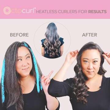 Octocurl Satin Hair Curlers - Heatless Curls Overnight - Headband Curlers for Medium Length Hair (Satin - Black)