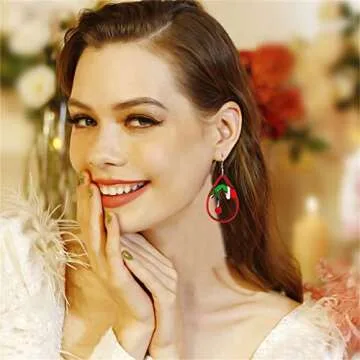 WCRAZYE Christmas Wood Earrings for Women Handmade Wooden Teardrop Dangle Earrings Christmas Xmas Ne...