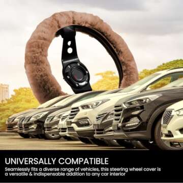 Andalus Brands Australian Sheepskin Steering Wheel Cover, Anti-Slip Universal 15 Inch Fuzzy Steering Wheel Cover Offers a Plush Velvet-Like Touch, Eco-Friendly Fluffy Steering Wheel Cover (Tan)