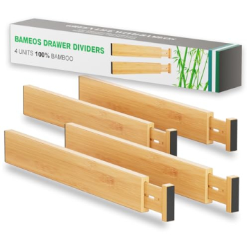 BAMEOS Bamboo Drawer Organizers for Kitchen & Home