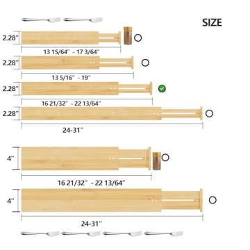 BAMEOS Bamboo Drawer Organizers for Kitchen & Home