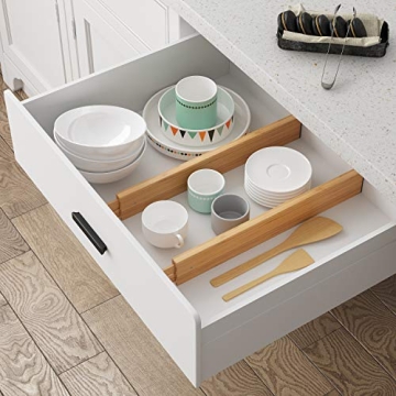 BAMEOS Bamboo Drawer Organizers for Kitchen & Home