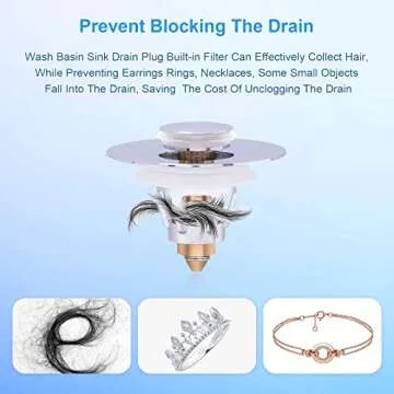 Universal Bathroom Sink Stoppers with Hair Catcher - Pack of 2