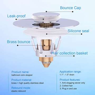 【Pack of 2】 Bathroom Sink Stopper, Plug with Sink Filter and Hair Catcher, Universal Pop Up Drain Stopper for 1.1-1.5 Inch Washbasin/Drain Holes, Replacement Drain Plug/Sink Cover/Strainer Rerdeim