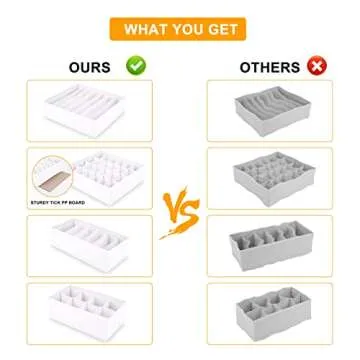 AzxecVcer 4 Set Sock Underwear Organizer,45 Cell Foldable Washable Odorless Fabric Drawer Organizers Storage Divider for Clothing, Baby Clothes, Bra, Panty, Socks, Scarf, Ties (White)