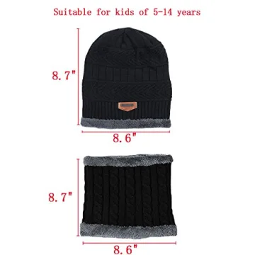 Kids Winter Knitted Hats and Scarf Set Fleece Lined