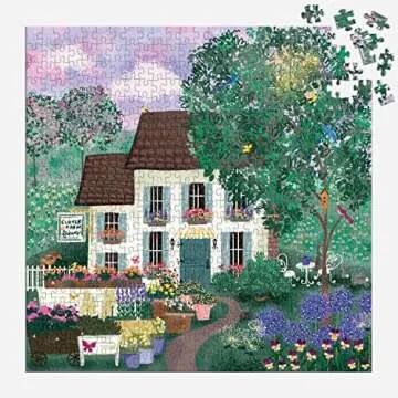 Galison Garden Path – 500 Piece Puzzle Fun and Challenging Activity with Bright and Bold Artwork of Country Cottage and Plant Path for Adults and Families