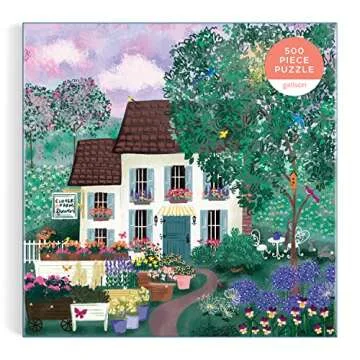 Galison Garden Path – 500 Piece Puzzle Fun and Challenging Activity with Bright and Bold Artwork of Country Cottage and Plant Path for Adults and Families