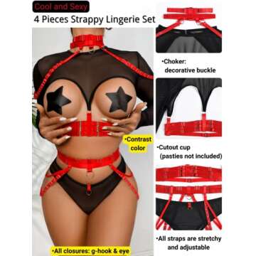 Kaei&Shi Strappy Lingerie for Women,Contrast Color Long Sleeve Mesh Shrug Cutout Rave Outfit,Choker ...