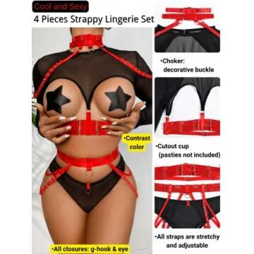 Kaei&Shi Strappy Lingerie for Women,Contrast Color Long Sleeve Mesh Shrug Cutout Rave Outfit,Choker ...