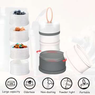 Ysglory 3 Packs Protein Powder Storage Container 4 Stackable Formula Dispenser Portable Protein Powder Travel Container Milk Powder Container to Go for Workout, Fitness, Travel (Gray,White,Blue)