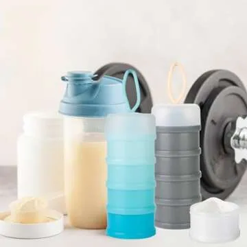 Ysglory 3 Packs Protein Powder Storage Container 4 Stackable Formula Dispenser Portable Protein Powder Travel Container Milk Powder Container to Go for Workout, Fitness, Travel (Gray,White,Blue)