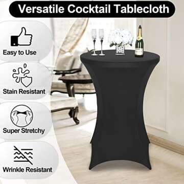 FestiCorp Spandex Black Table Cover, Cocktail Fitted Tablecloths, Round Highboy Stretch Table Covers...