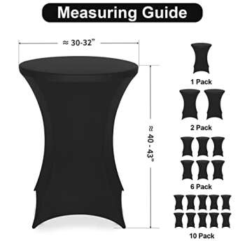FestiCorp Spandex Black Table Cover, Cocktail Fitted Tablecloths, Round Highboy Stretch Table Covers Cloths for Party, Bar, Wedding, Birthday, Banquet, 30"-32" Diameter x 40"-43" Height