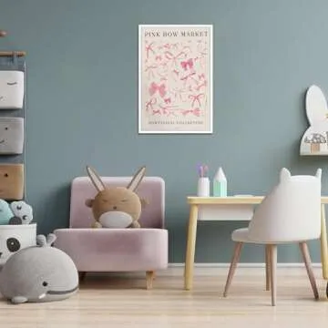 Dcvjiy Trendy Canvas Pink Bow Market Posters Girly Wall Art Coquette Watercolor Light Pink Bow Print For Room Aesthetic Home Bedroom Dorm Wall Decor 12x16in Unframed