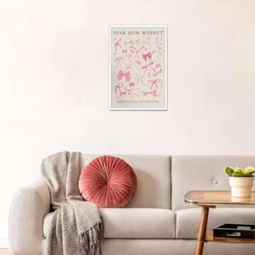 Dcvjiy Trendy Canvas Pink Bow Market Posters Girly Wall Art Coquette Watercolor Light Pink Bow Print For Room Aesthetic Home Bedroom Dorm Wall Decor 12x16in Unframed