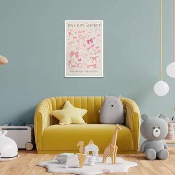 Dcvjiy Trendy Canvas Pink Bow Market Posters Girly Wall Art Coquette Watercolor Light Pink Bow Print For Room Aesthetic Home Bedroom Dorm Wall Decor 12x16in Unframed