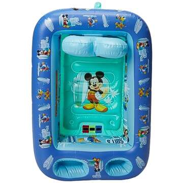 Disney Mickey Mouse Air-Filled Cushion Bath Tub - Free-Standing, Blow up, Portable, Inflatable, Safe Bathing, Baby Bathtub, Toddler Bathtub